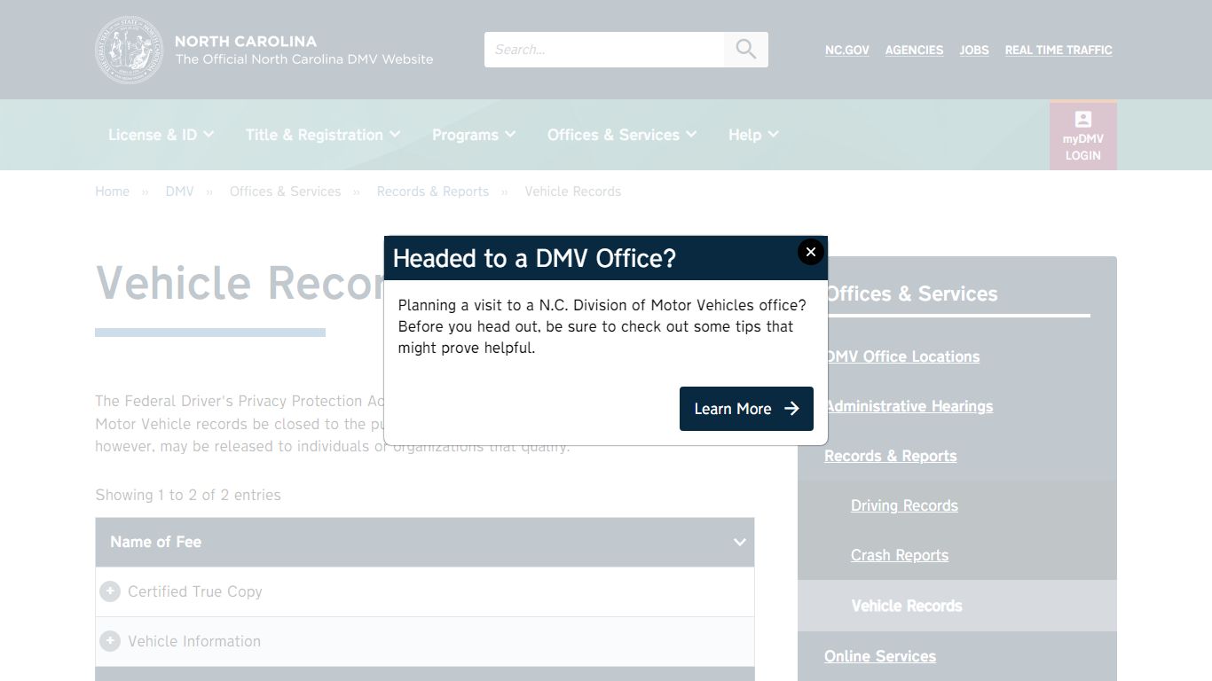 Official NCDMV: Vehicle Records
